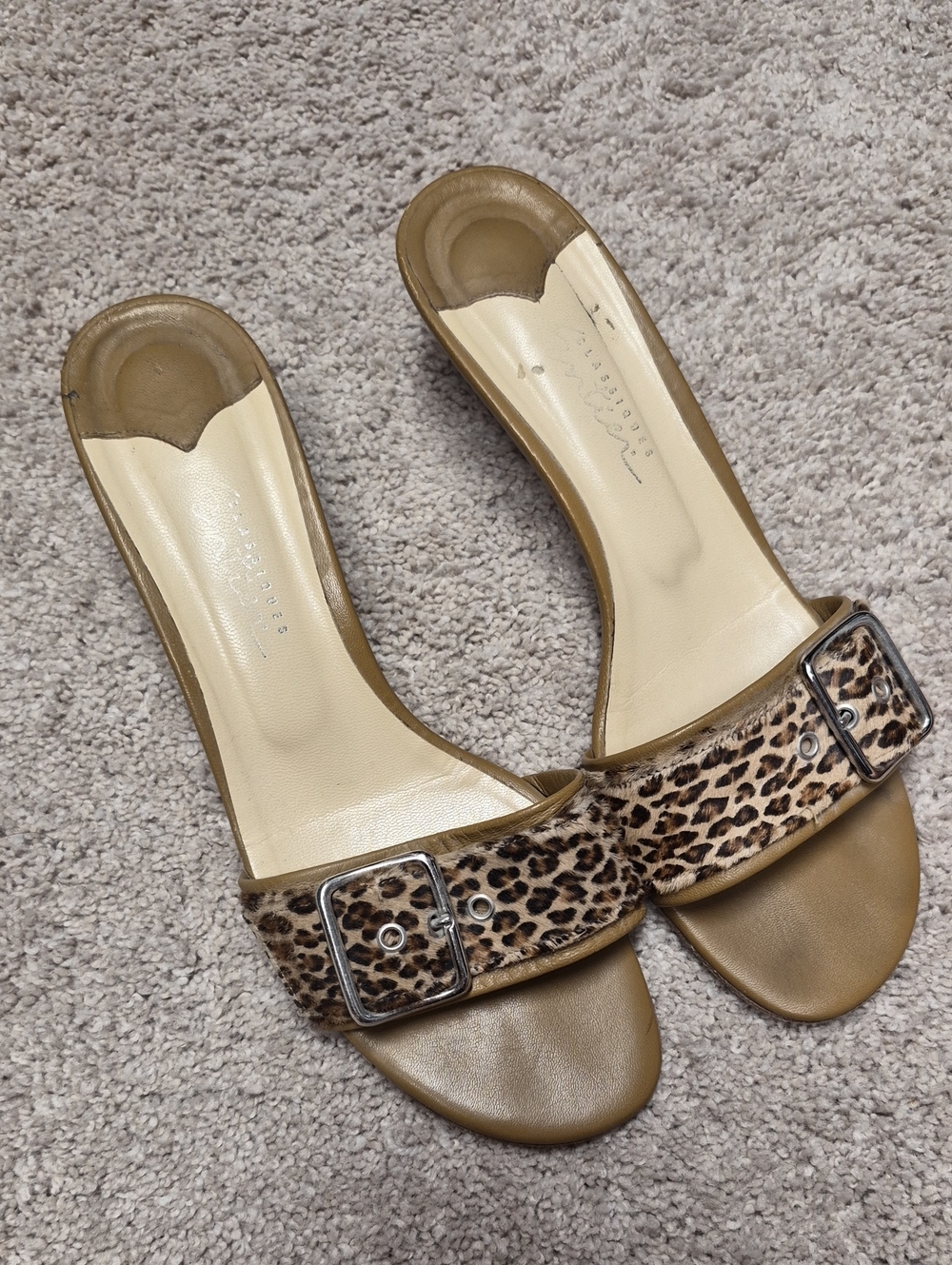 Classiques Entier Leopard Print Slide Mules in Tan and Brown